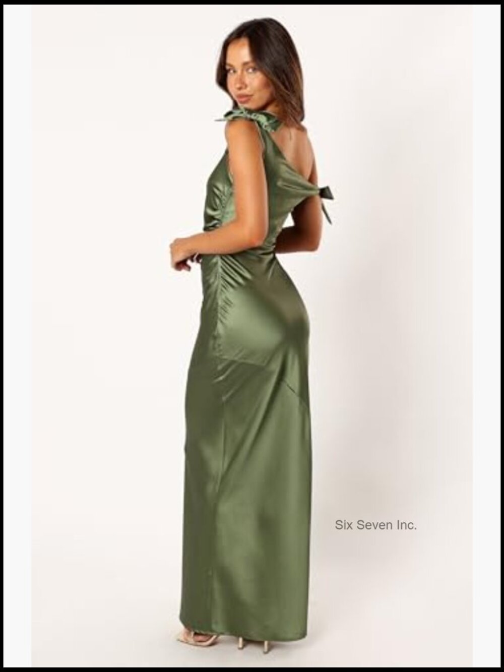 Off Shoulder Maxi Dress Asymmetric Bodycon Satin Zip Back - Picture 4 of 7